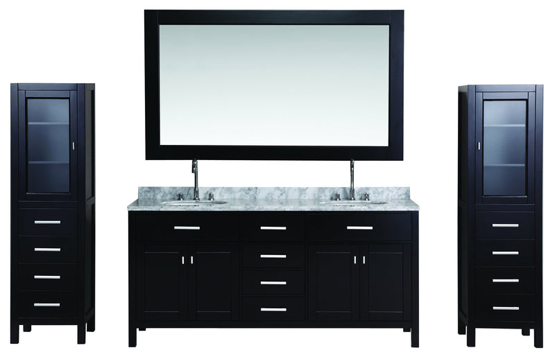 Design Element London 72" Double Sink Vanity Set in Espresso with Two matching linen cabinet in espresso