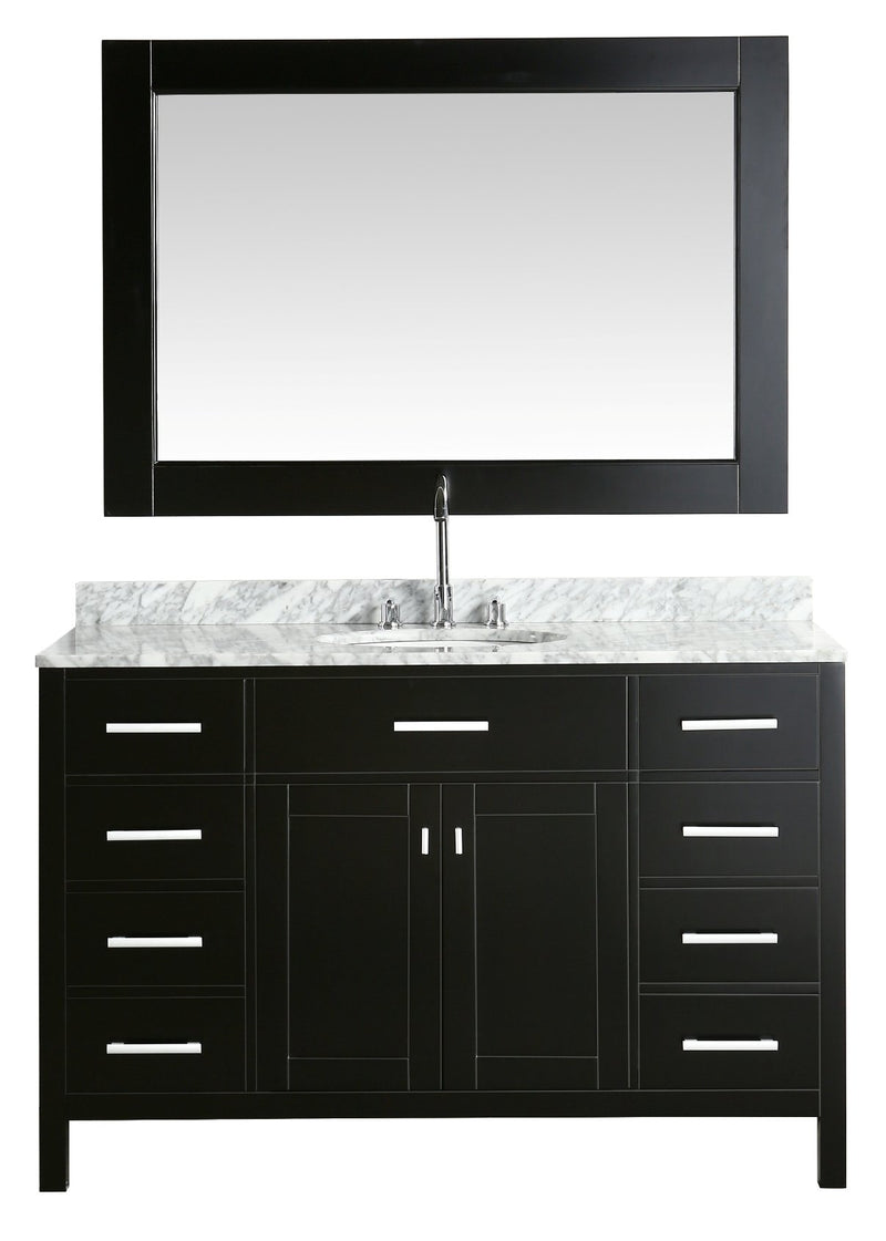 Design Element London 54" Single Sink Vanity Set in Espresso with White Carrera Marble Top