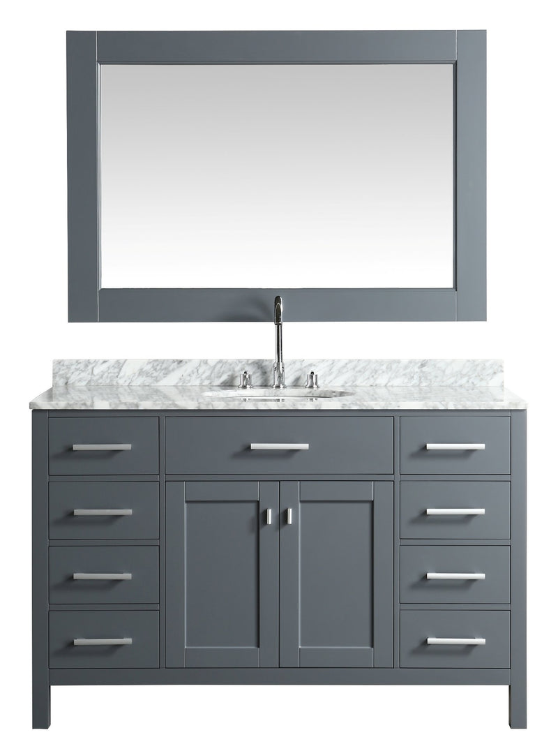 Design Element London 54" Single Sink Vanity Set in Gray with White Carrera Marble Top