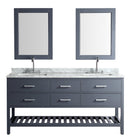 Design Element London 72" Vanity in Gray with Marble Vanity Top in Carrera White with White Basin and Mirror