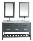Design Element London 61" Vanity in Gray with Marble Vanity Top in Carrera White with White Basin and Mirror