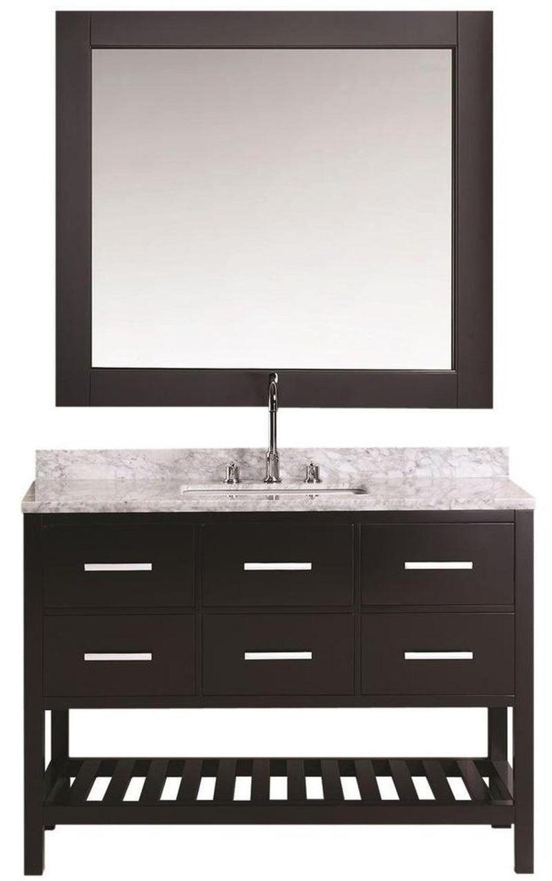 Design Element London 54" Single Sink Vanity Set in Espresso with White Carrera Marble Top