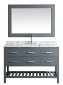 Design Element London 54" Single Sink Vanity Set in Gray with White Carrera Marble Top