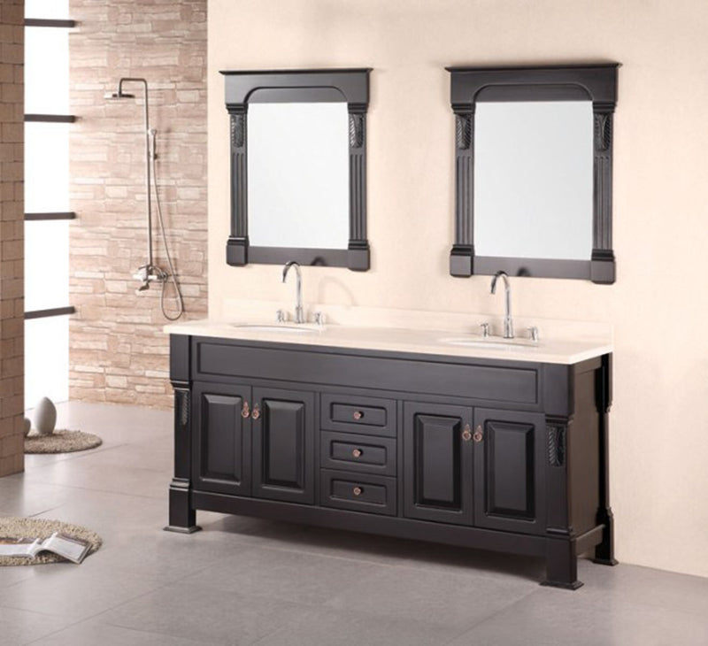 Design Element Marcos 72" Double Sink Vanity Set with Travertine Stone Countertop in Espresso