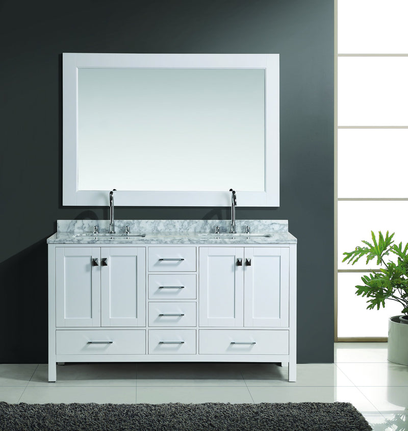 Design Element London 61" Double Sink Vanity Set in White Finish