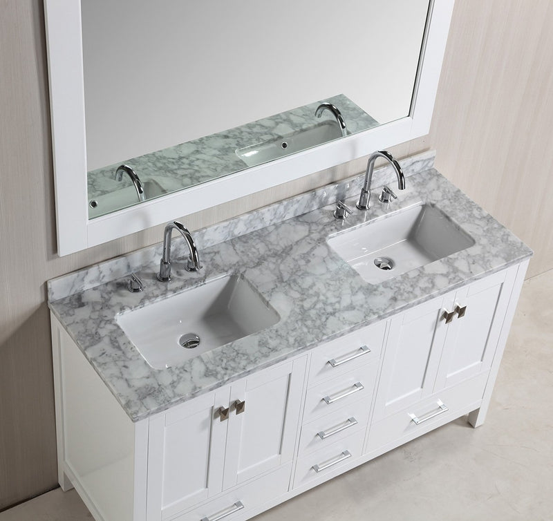 Design Element London 61" Double Sink Vanity Set in White Finish
