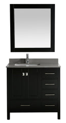 Design Element London 36" Vanity in Espresso with Quartz Vanity Top in Gray with White Basin and Mirror