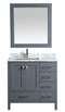 Design Element London 36" Vanity in Gray with Marble Vanity Top in Carrera White with White Basin and Mirror