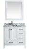 Design Element London 36" Vanity in White with Marble Vanity Top in Carrera White with White Basin and Mirror