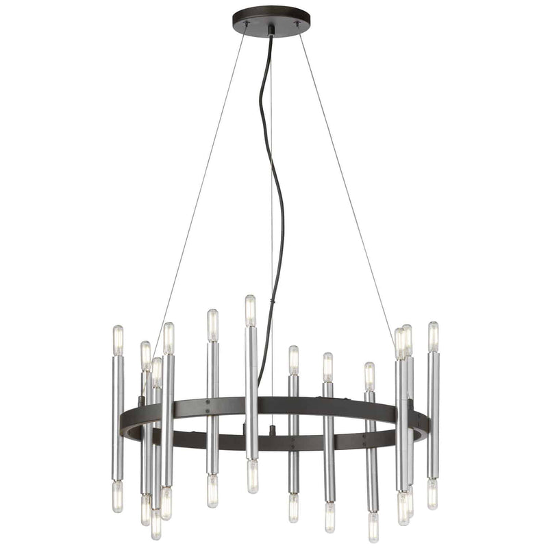 Dainolite 24 Light Incandescent Chandelier Matte Black and Polished Chrome Finish DER-2424C-MB-PC