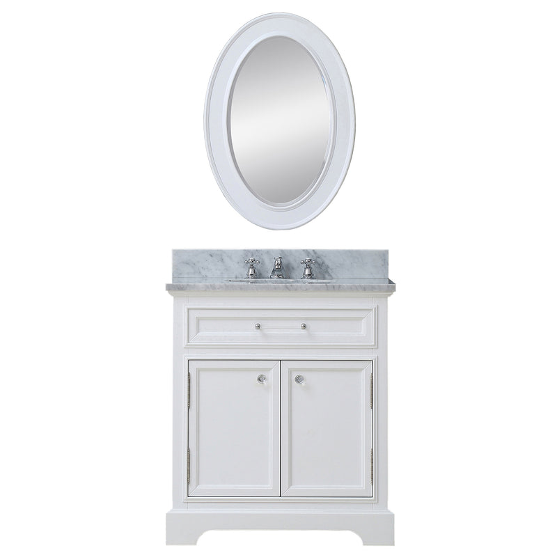 Water Creation 24" Pure White Single Sink Bathroom Vanity with Matching Framed Mirror From The Derby Collection DE24CW01PW-O21000000