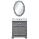 Water Creation 30" Cashmere Gray Single Sink Bathroom Vanity with Matching Framed Mirror and Faucet From The Derby Collection DE30CW01CG-O24BX0901