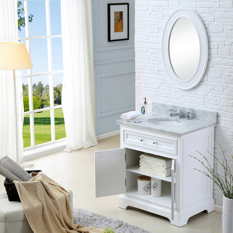 Water Creation 30" Pure White Single Sink Bathroom Vanity with Faucet From The Derby Collection DE30CW01PW-000BX0901