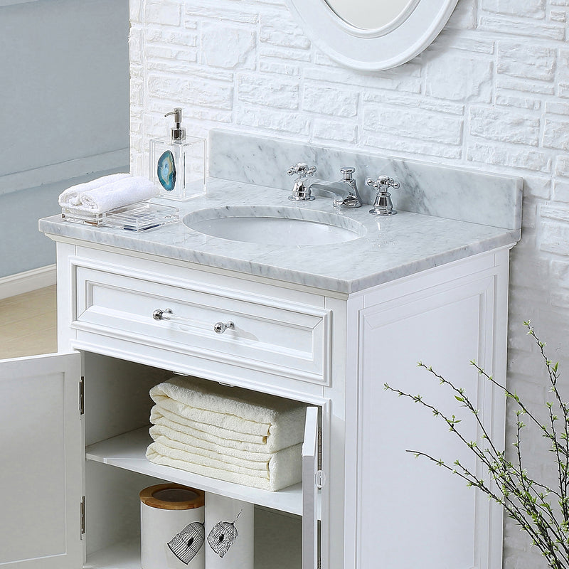 Water Creation 30" Pure White Single Sink Bathroom Vanity with Matching Framed Mirror From The Derby Collection DE30CW01PW-O24000000