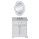 Water Creation 30" Pure White Single Sink Bathroom Vanity with Matching Framed Mirror and Faucet From The Derby Collection DE30CW01PW-O24BX0901