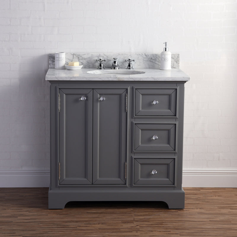 Water Creation 36" Wide Cashmere Gray Single Sink Carrara Marble Bathroom Vanity From The Derby Collection DE36CW01CG-000000000