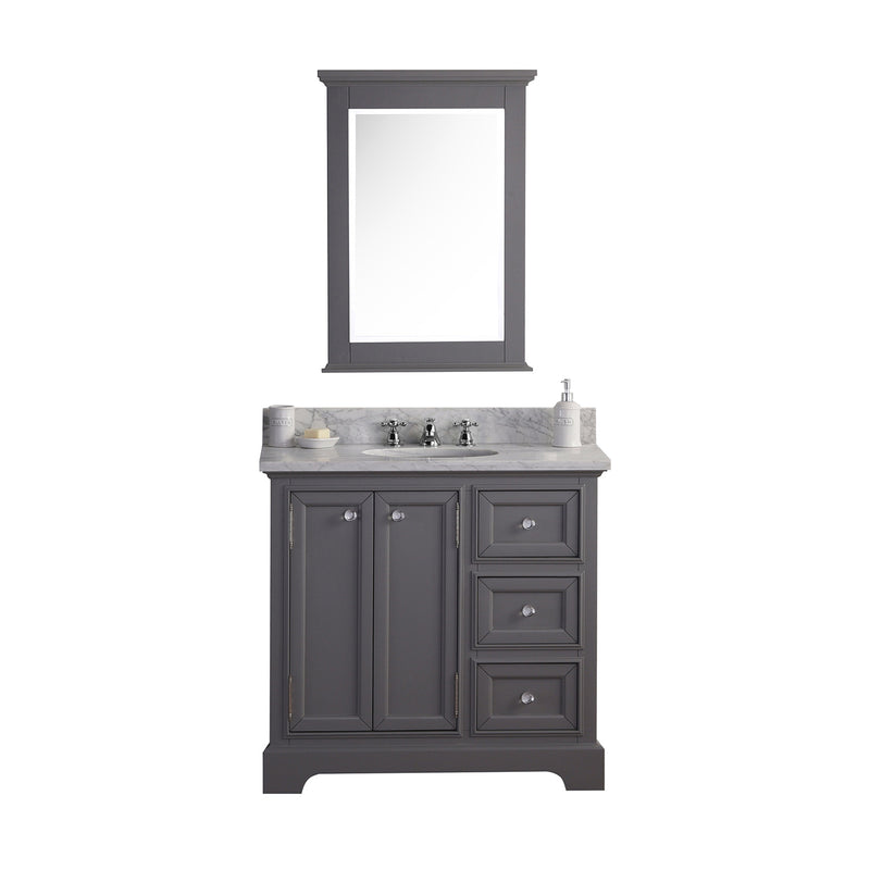 Water Creation 36" Wide Cashmere Gray Single Sink Carrara Marble Bathroom Vanity with Matching Mirror From The Derby Collection DE36CW01CG-B24000000