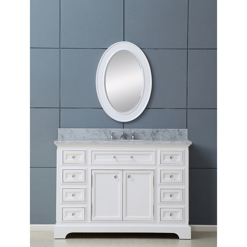 Water Creation 48" Pure White Single Sink Bathroom Vanity with Matching Framed Mirror From The Derby Collection DE48CW01PW-O24000000