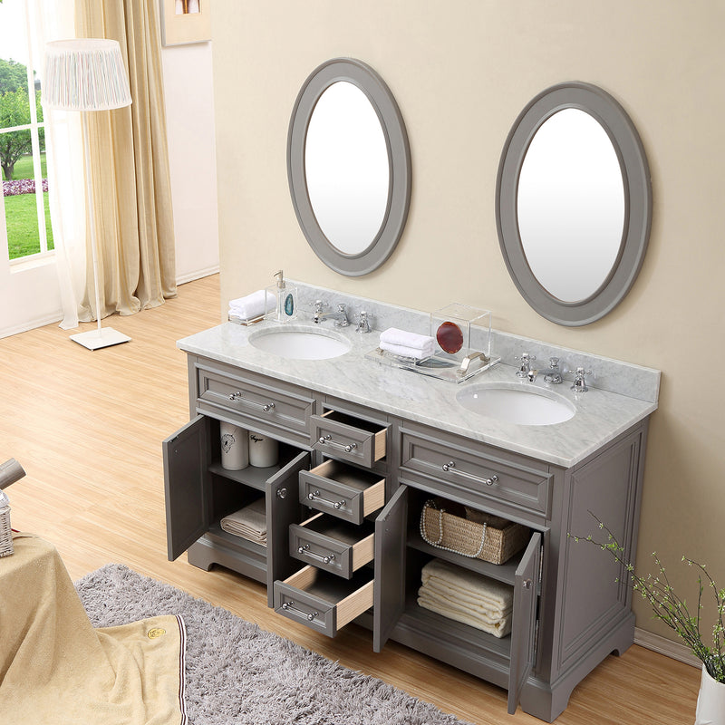 Water Creation 60" Cashmere Gray Double Sink Bathroom Vanity with Faucet From The Derby Collection DE60CW01CG-000BX0901