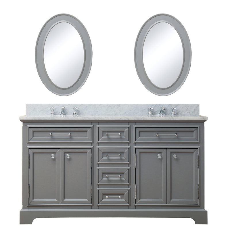 Water Creation 60" Cashmere Gray Double Sink Bathroom Vanity with Matching Framed Mirrors and Faucets From The Derby Collection DE60CW01CG-O21BX0901