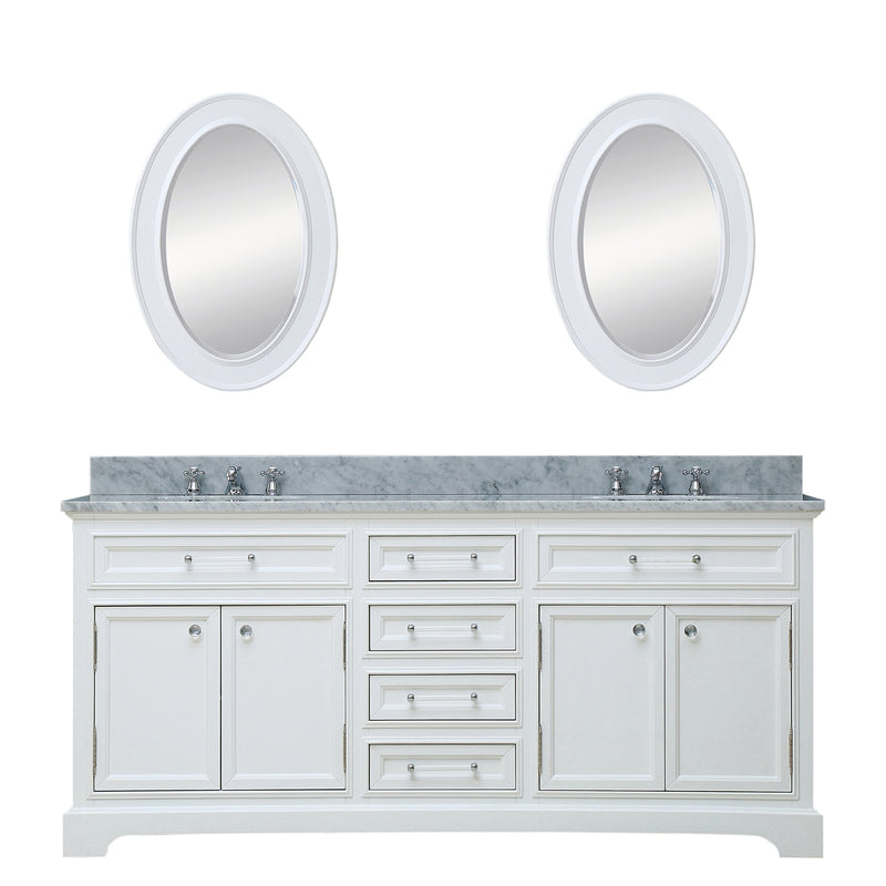 Water Creation 60" Pure White Double Sink Bathroom Vanity with Matching Framed Mirrors From The Derby Collection DE60CW01PW-O21000000