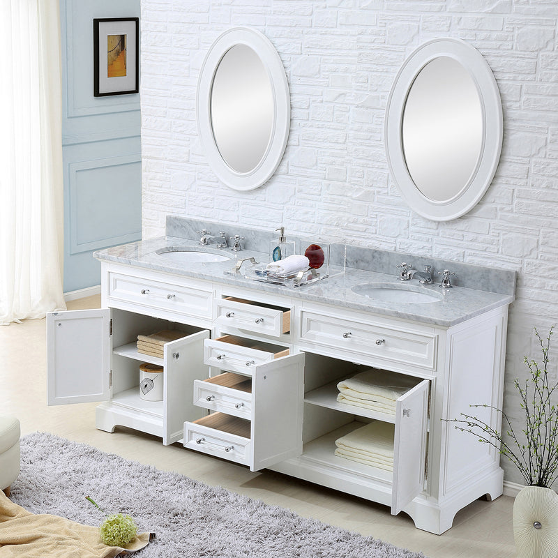 Water Creation 60" Pure White Double Sink Bathroom Vanity From The Derby Collection DE60CW01PW-000000000