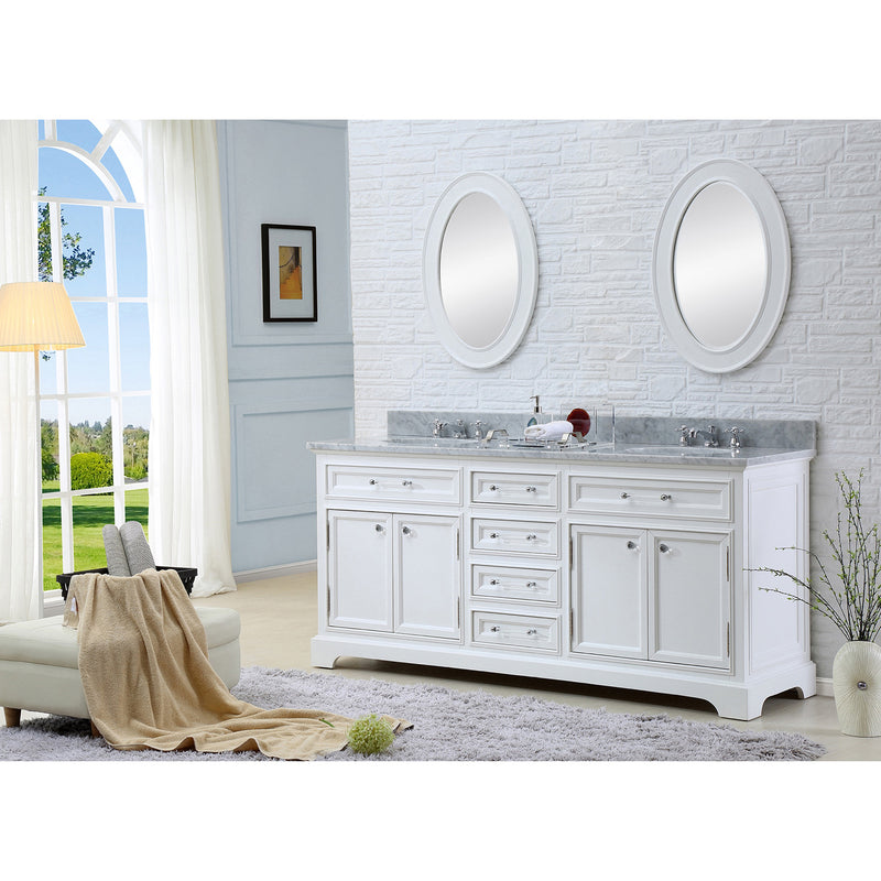 Water Creation 60" Pure White Double Sink Bathroom Vanity with Matching Framed Mirrors and Faucets From The Derby Collection DE60CW01PW-O21BX0901