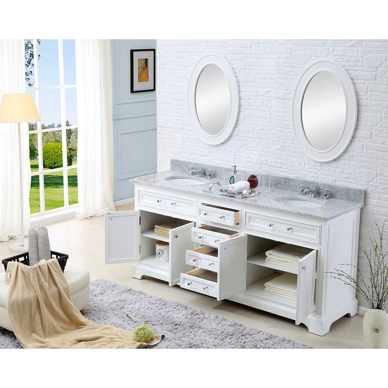 Water Creation 60" Pure White Double Sink Bathroom Vanity From The Derby Collection DE60CW01PW-000000000