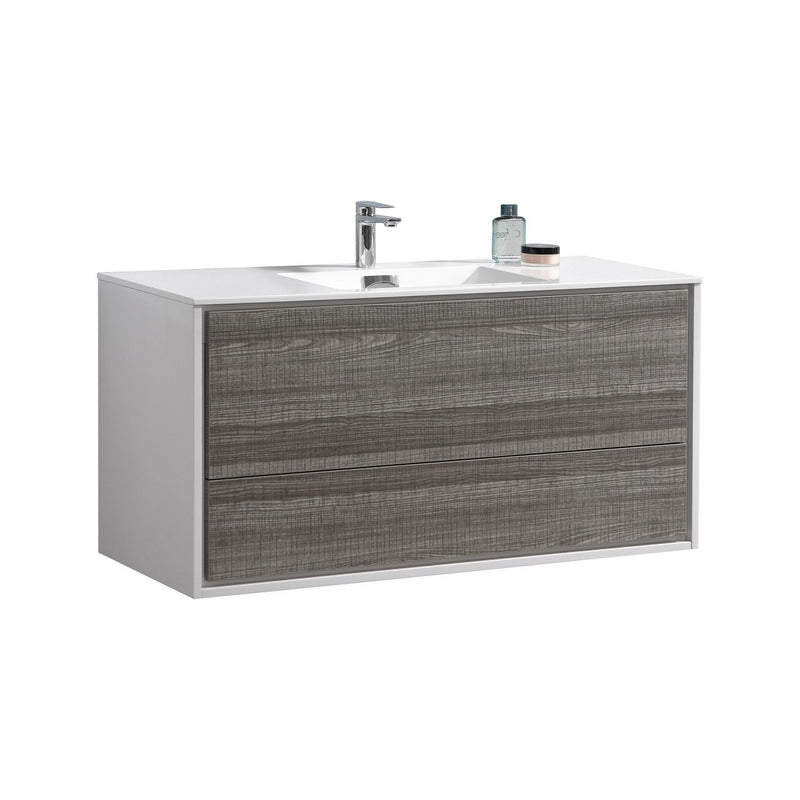 KubeBath DeLusso 48" Single Sink Ash Gray Wall Mount Modern Bathroom Vanity DL48S-HGASH