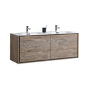 KubeBath DeLusso 60" Double Sink Nature Wood Wall Mount Modern Bathroom Vanity DL60D-NW