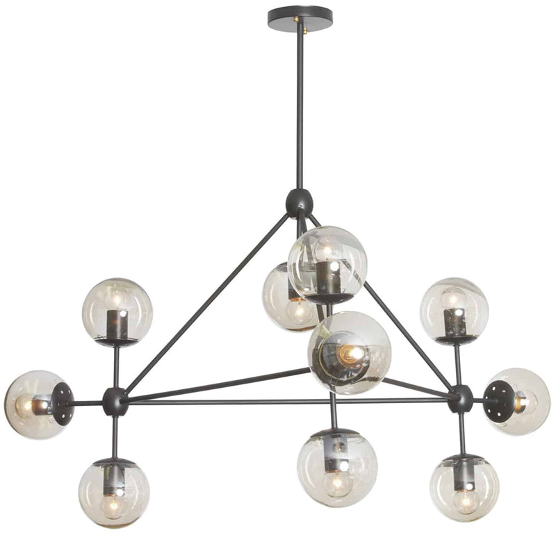 Dainolite 10 Light Chandelier Triangular with Cognac Glass Bk DMI-4410C-BK