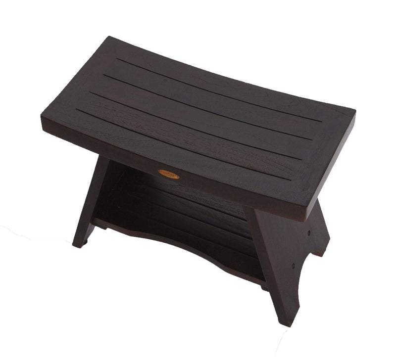 DecoTeak Serenity 30" Eastern Style Teak Shower Bench Stool with Shelf