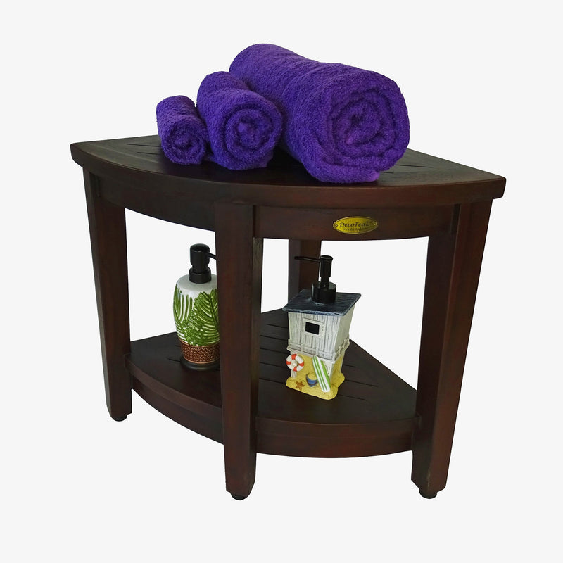 DecoTeak Oasis Teak Corner Shower Bench with Shelf 18"