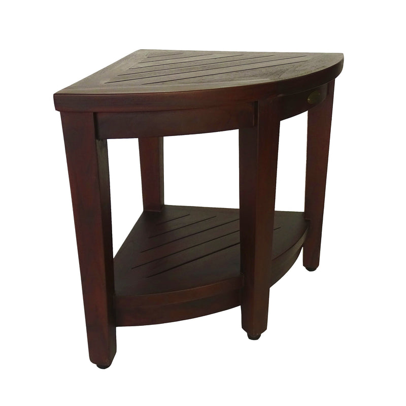 DecoTeak Oasis Teak Corner Shower Bench with Shelf 18"