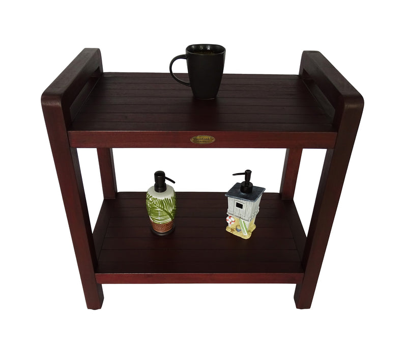 DecoTeak Classic 24" Extended Height Ergonomic Teak Shower Stool with LiftAid Arms and Shelf DT109