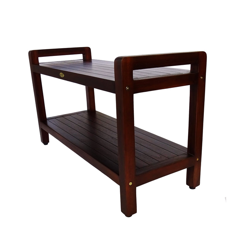 DecoTeak Classic 35" Extended LENGTH Ergonomic Teak Shower Stool with LiftAid Arms and Shelf DT110