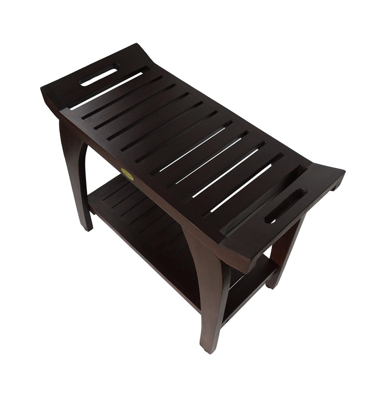 DecoTeak Tranquility 30" Extended Height Teak Shower Bench with Shelf