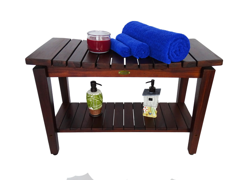 DecoTeak Sojourn 30" Contemporary Teak  Eastern Style Shower Bench with Shelf