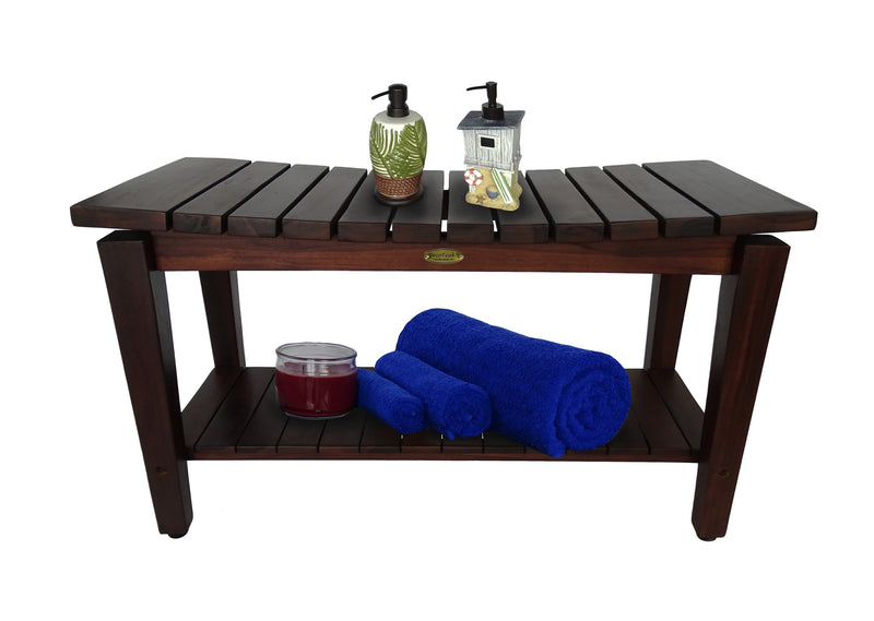 DecoTeak Sojourn 35" Contemporary Teak Eastern Style Shower Bench with Shelf DT140