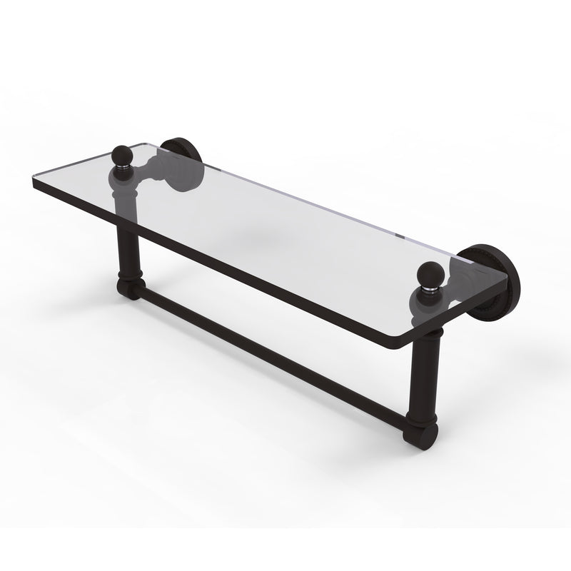 Allied Brass Dottingham 16 Inch Glass Vanity Shelf with Integrated Towel Bar DT-1TB-16-ORB