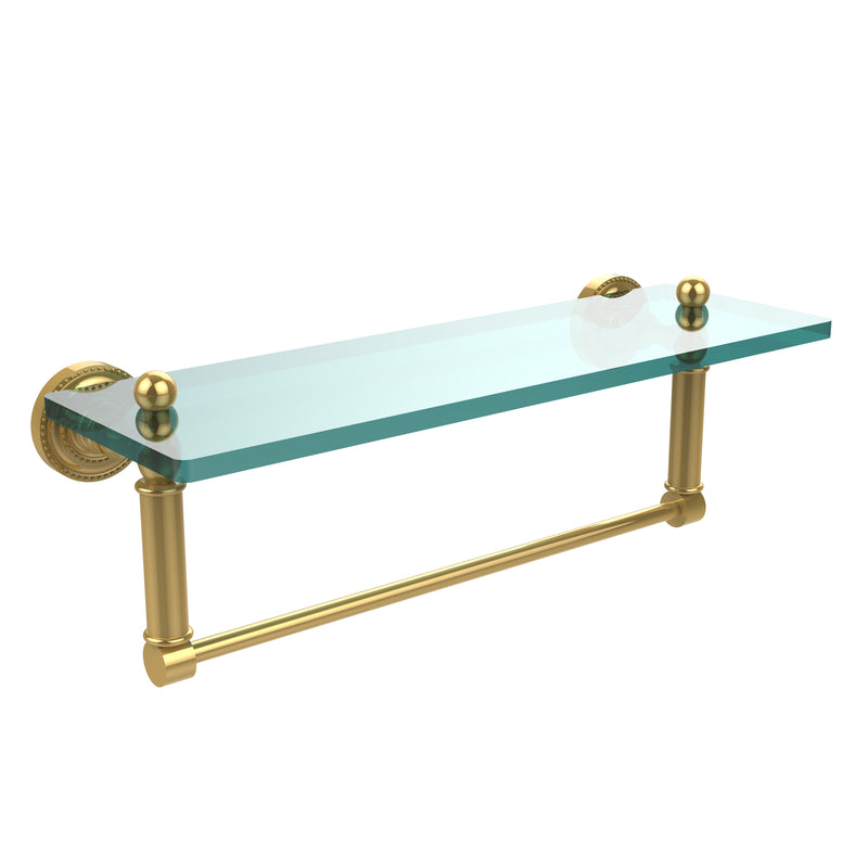 Allied Brass Dottingham 16 Inch Glass Vanity Shelf with Integrated Towel Bar DT-1TB-16-PB