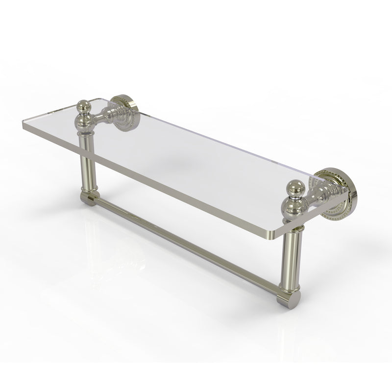 Allied Brass Dottingham 16 Inch Glass Vanity Shelf with Integrated Towel Bar DT-1TB-16-PNI