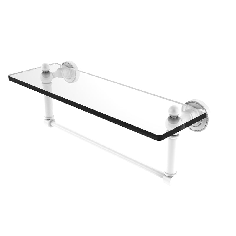 Allied Brass Dottingham 16 Inch Glass Vanity Shelf with Integrated Towel Bar DT-1TB-16-WHM