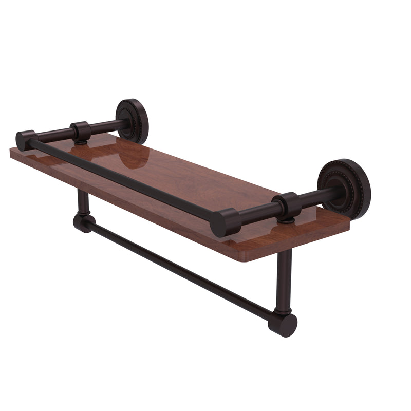 Allied Brass Dottingham Collection 16 Inch IPE Ironwood Shelf with Gallery Rail and Towel Bar DT-1TB-16-GAL-IRW-ABZ