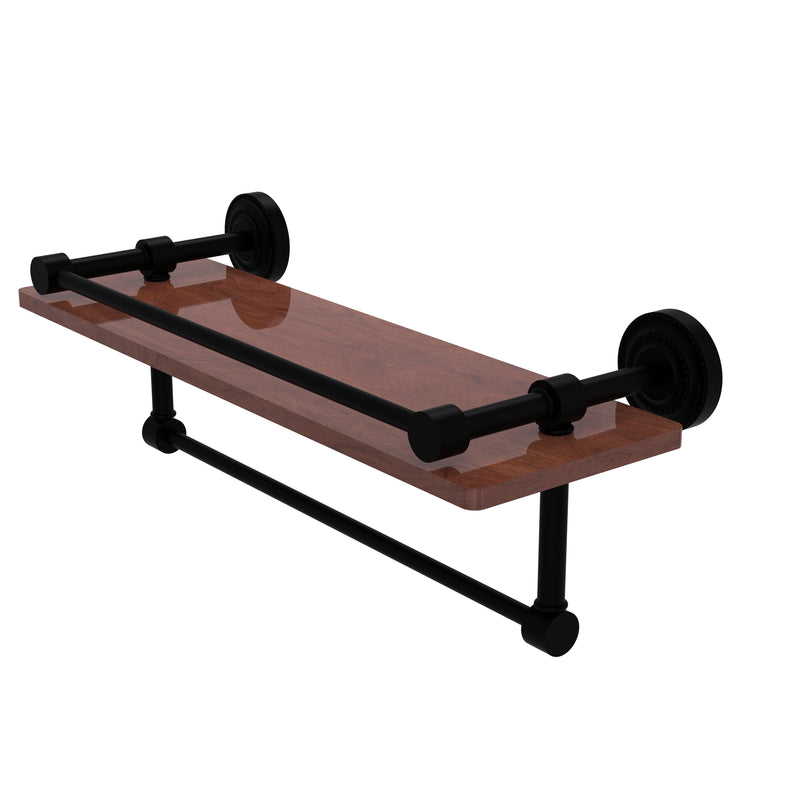 Allied Brass Dottingham Collection 16 Inch IPE Ironwood Shelf with Gallery Rail and Towel Bar DT-1TB-16-GAL-IRW-BKM