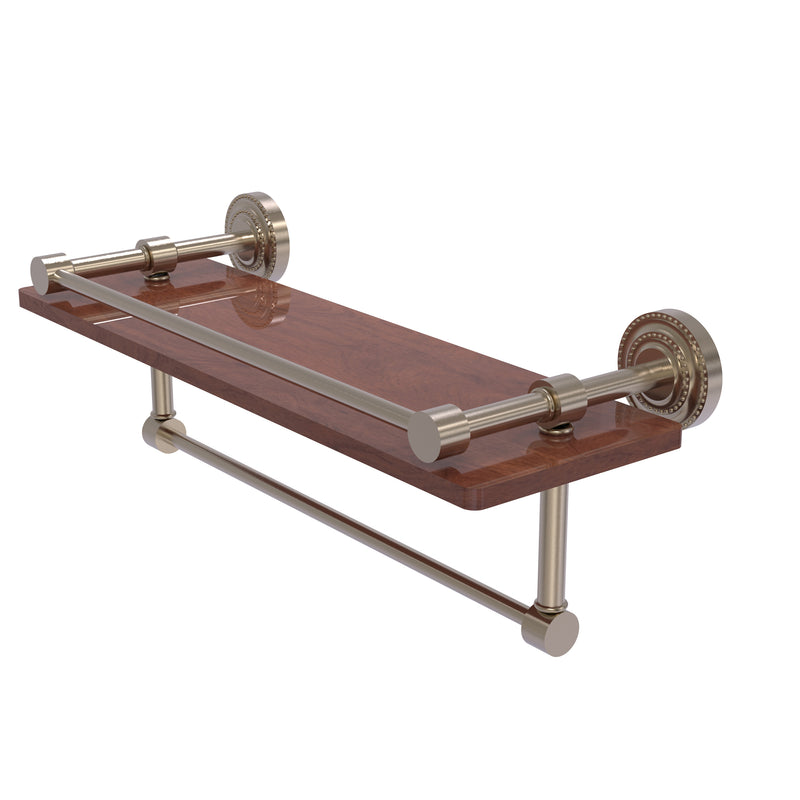 Allied Brass Dottingham Collection 16 Inch IPE Ironwood Shelf with Gallery Rail and Towel Bar DT-1TB-16-GAL-IRW-PEW