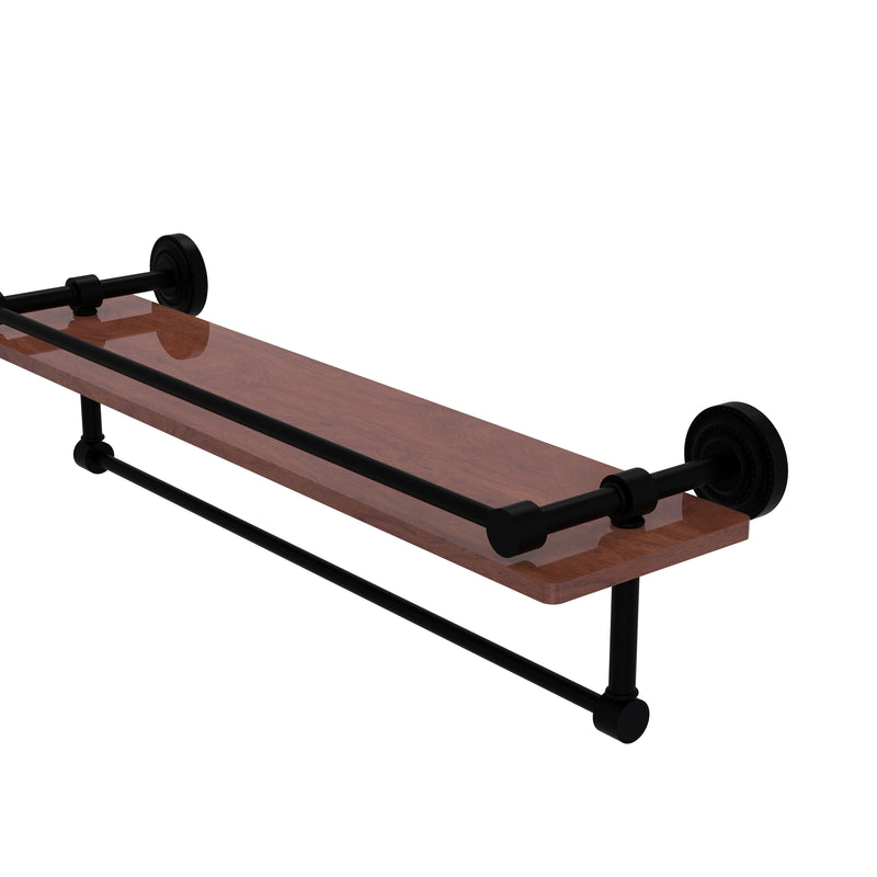 Allied Brass Dottingham Collection 22 Inch IPE Ironwood Shelf with Gallery Rail and Towel Bar DT-1TB-22-GAL-IRW-BKM