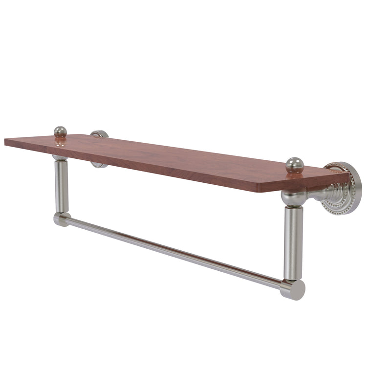 Allied Brass Dottingham Collection 22 Inch Solid IPE Ironwood Shelf with Integrated Towel Bar DT-1TB-22-IRW-SN