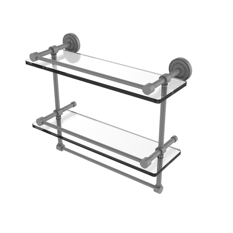 Allied Brass Dottingham 16 Inch Gallery Double Glass Shelf with Towel Bar DT-2TB-16-GAL-GYM