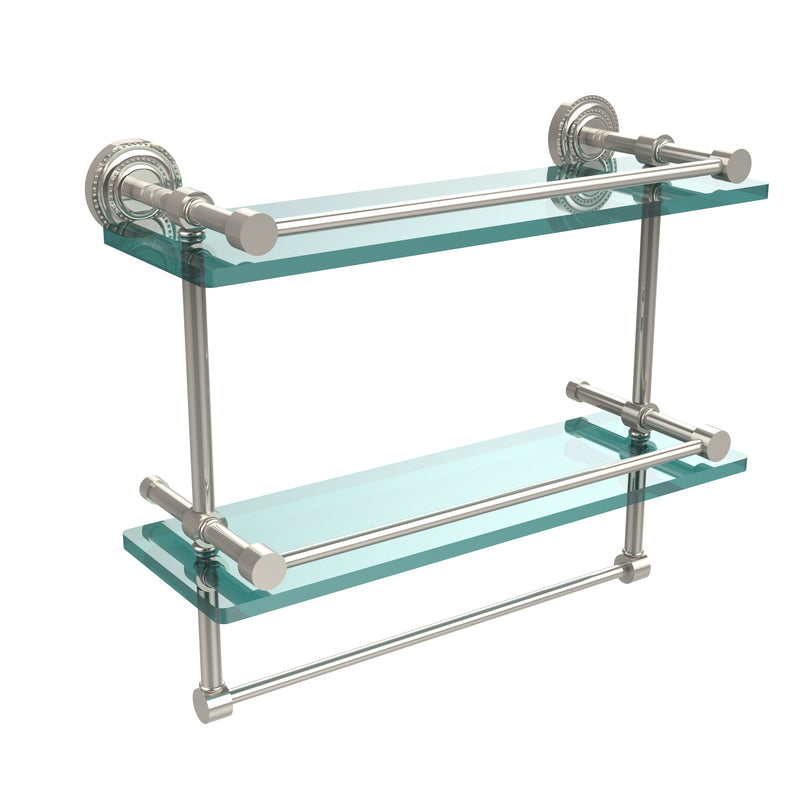 Allied Brass Dottingham 16 Inch Gallery Double Glass Shelf with Towel Bar DT-2TB-16-GAL-PNI